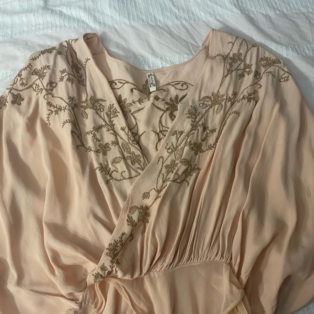 Free People Peach Embroidered Thong Bodysuit